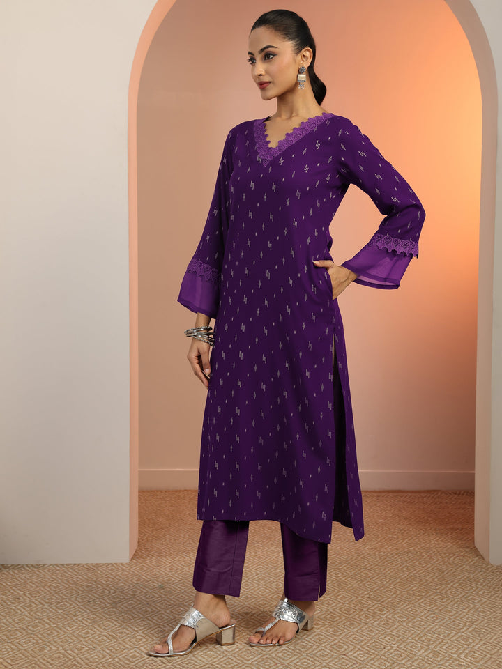 Purple Woven Design Rayon Straight Kurta