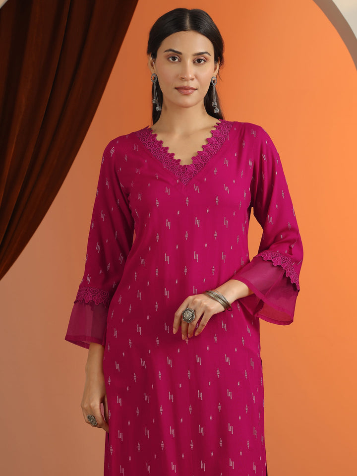 Pink Woven Design Rayon Straight Kurta