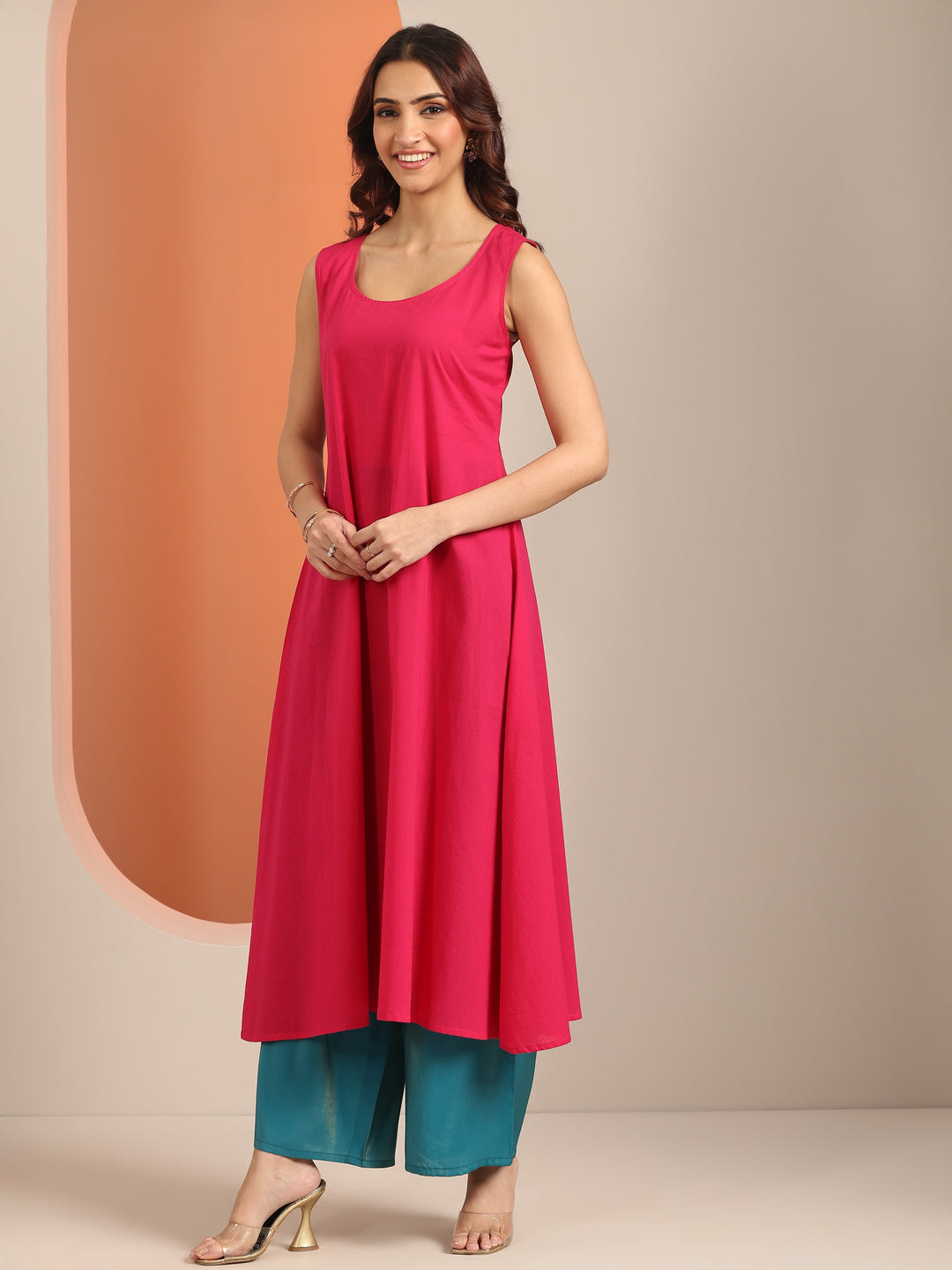 Pink Embroidered Silk Blend A-Line Kurta