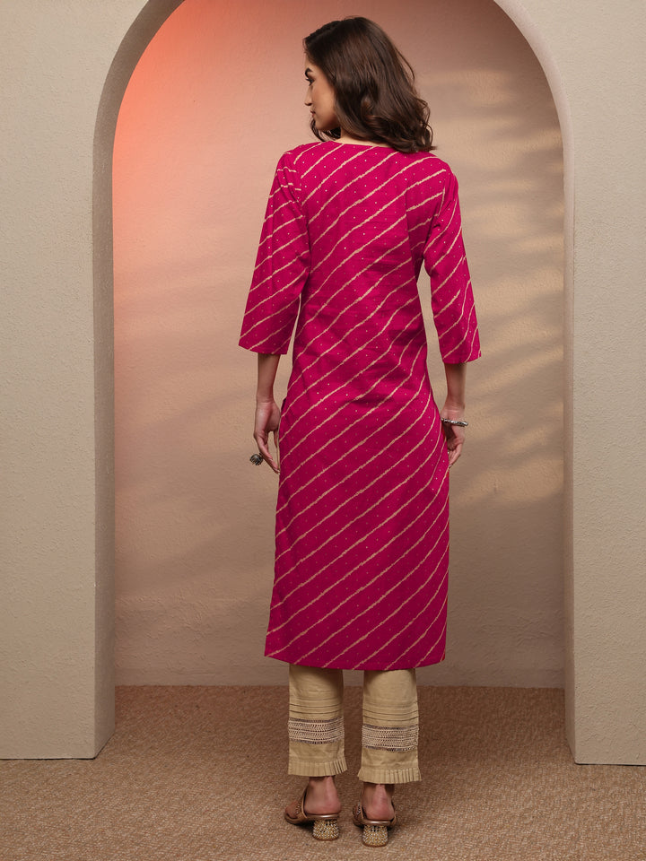 Pink Bandhani Printed Cotton Straight Kurta