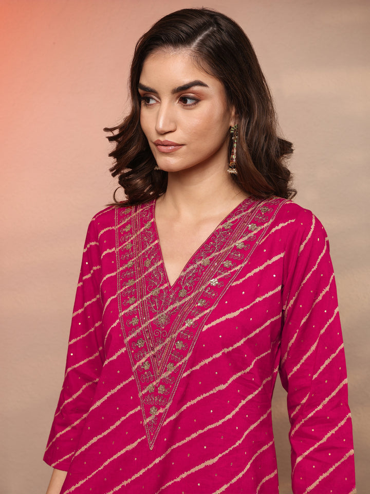 Pink Bandhani Printed Cotton Straight Kurta