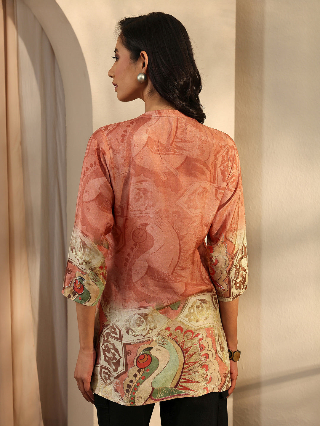 Rust Heritage Printed Muslin Straight Short Kurti