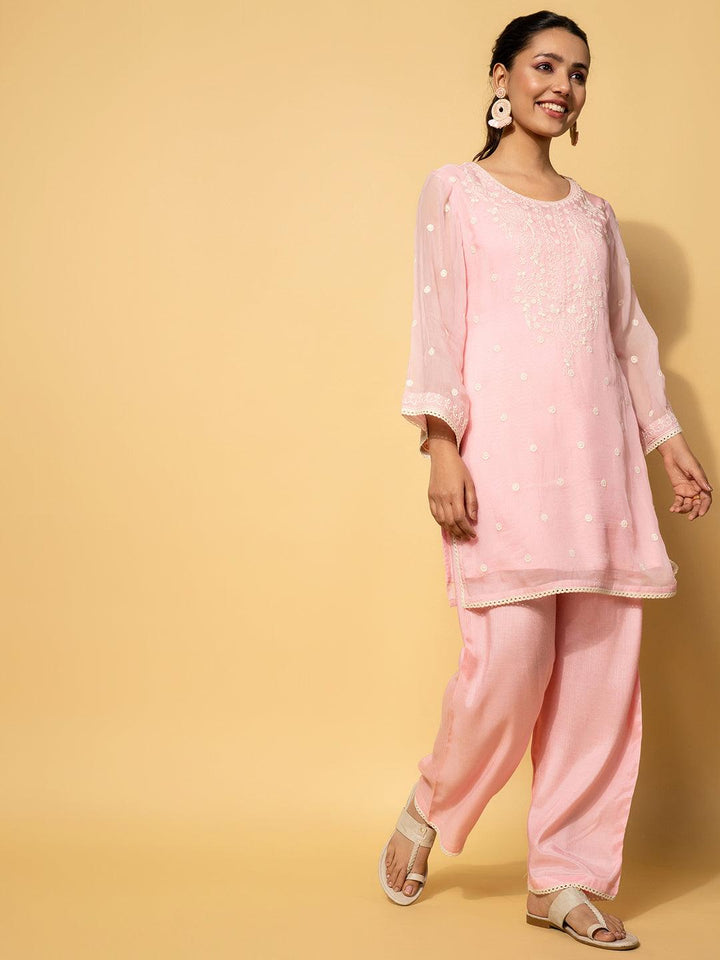 Pink Embroidered Silk Blend Co-Ords