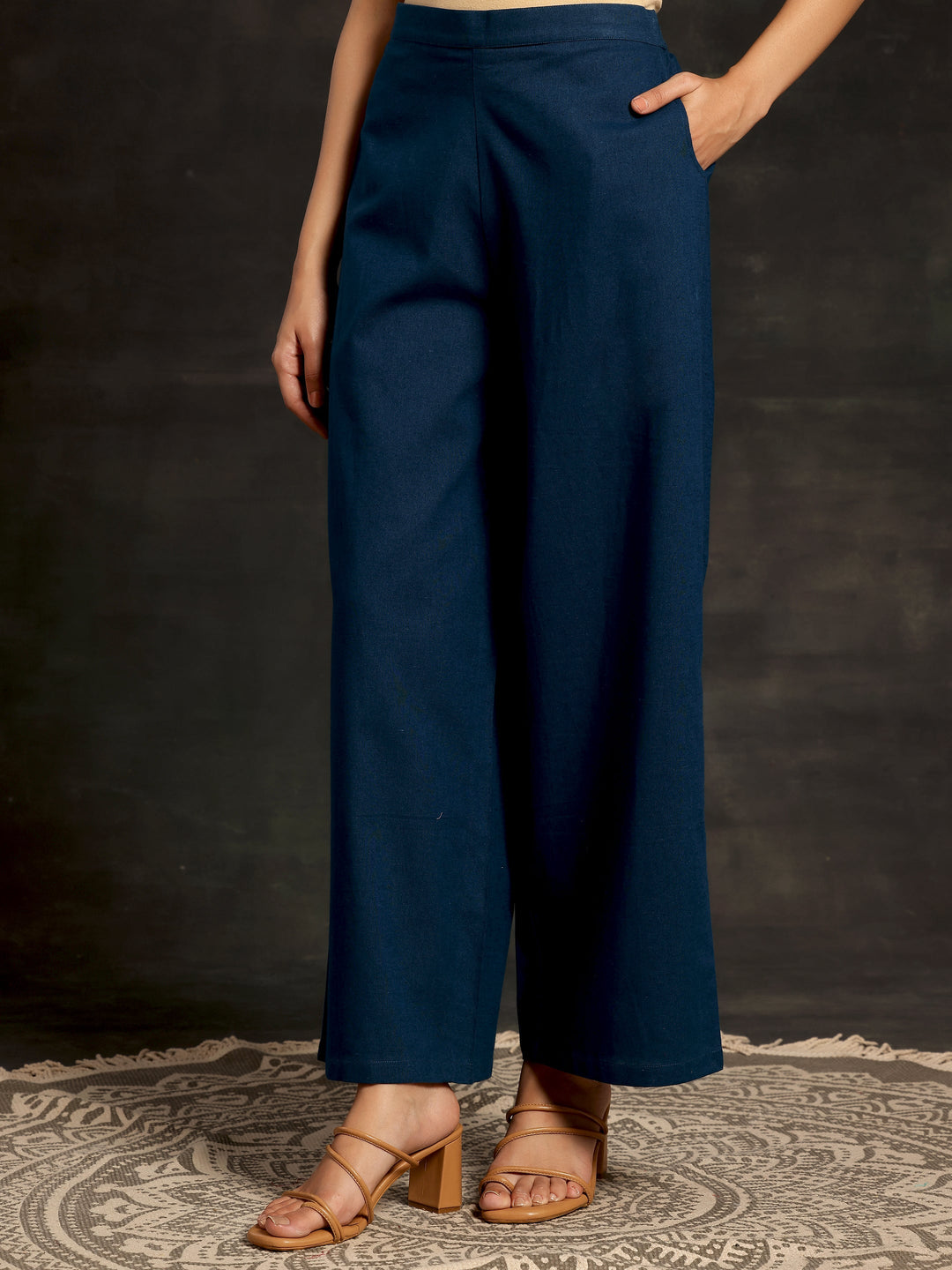 Teal Solid Cotton Palazzos