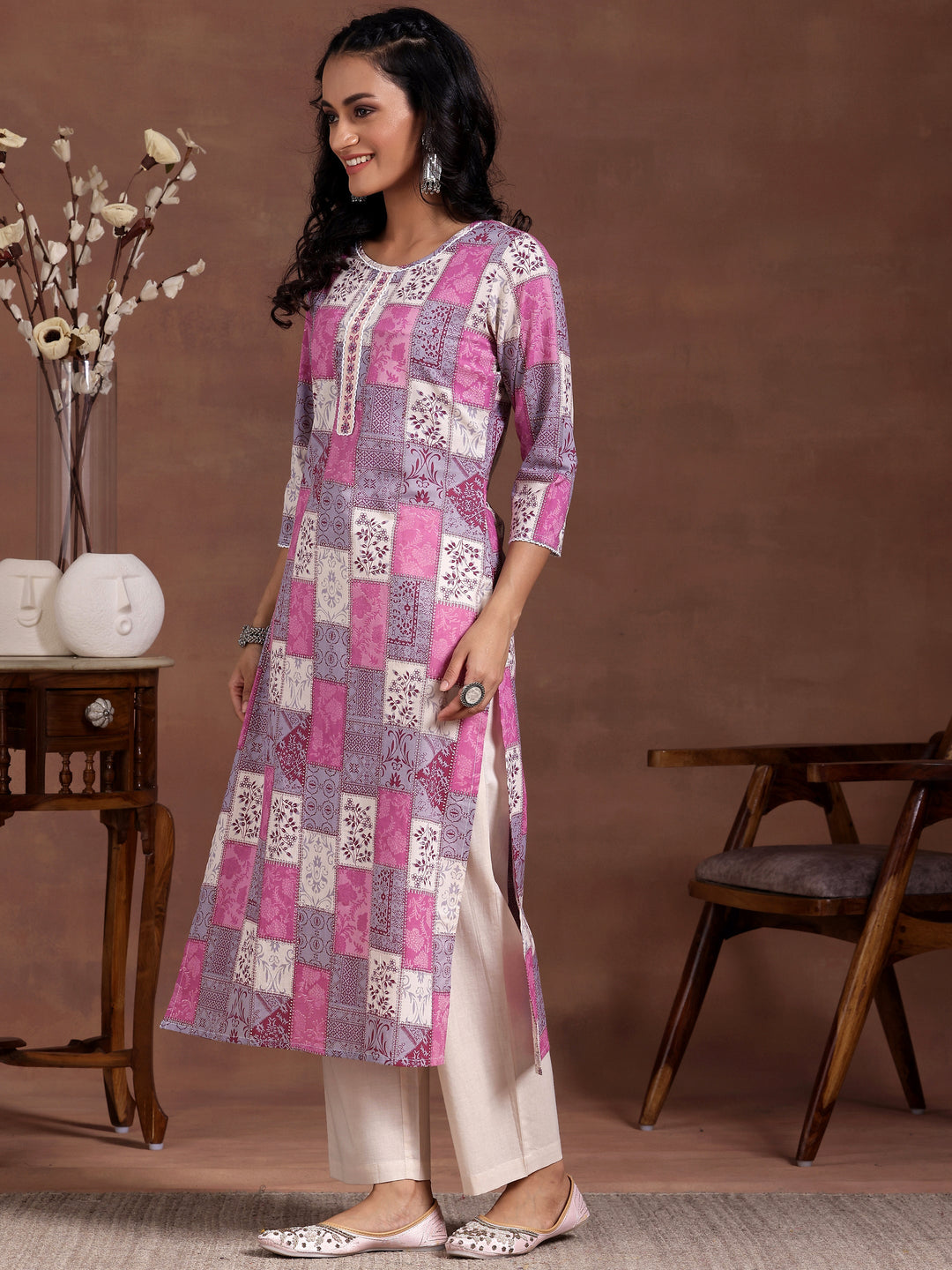 Off White Printed Cotton Straight Suit With Dupatta