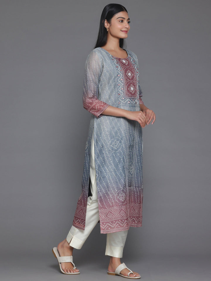 Grey Embellished Chanderi Silk Straight Kurta