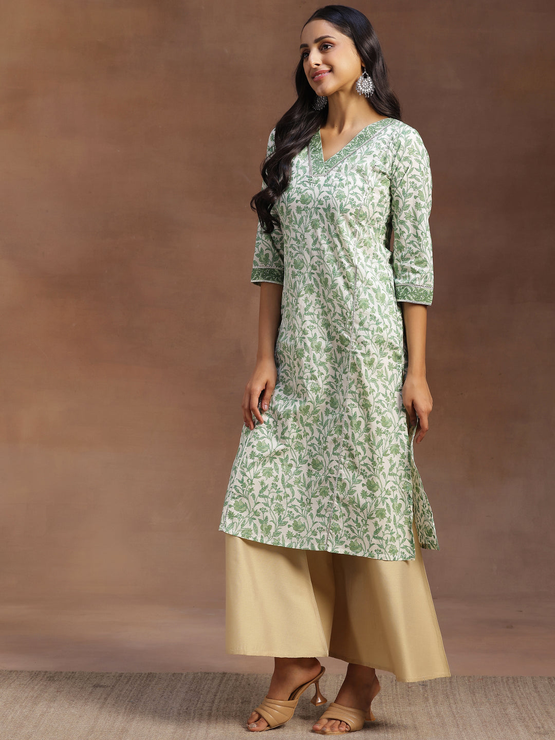 Green Printed Cotton Straight Kurta