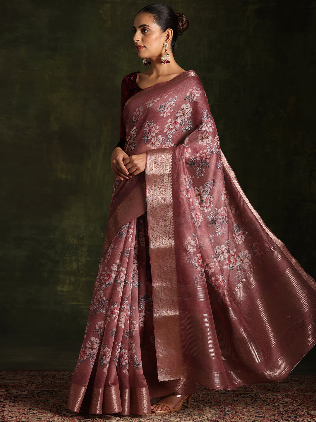 Sienna Printed Silk Blend Saree With Unstitched Blouse Piece