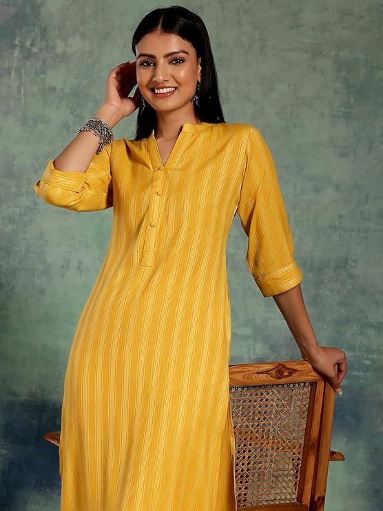 Yellow Woven Design Rayon Straight Kurta
