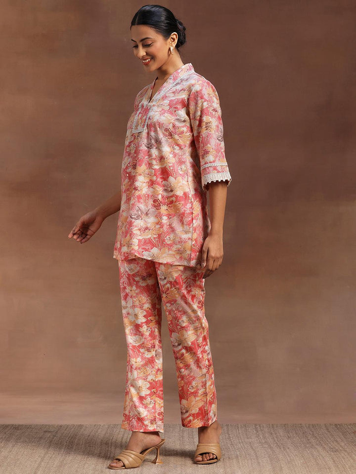 Peach Printed Cotton Blend Co-Ords