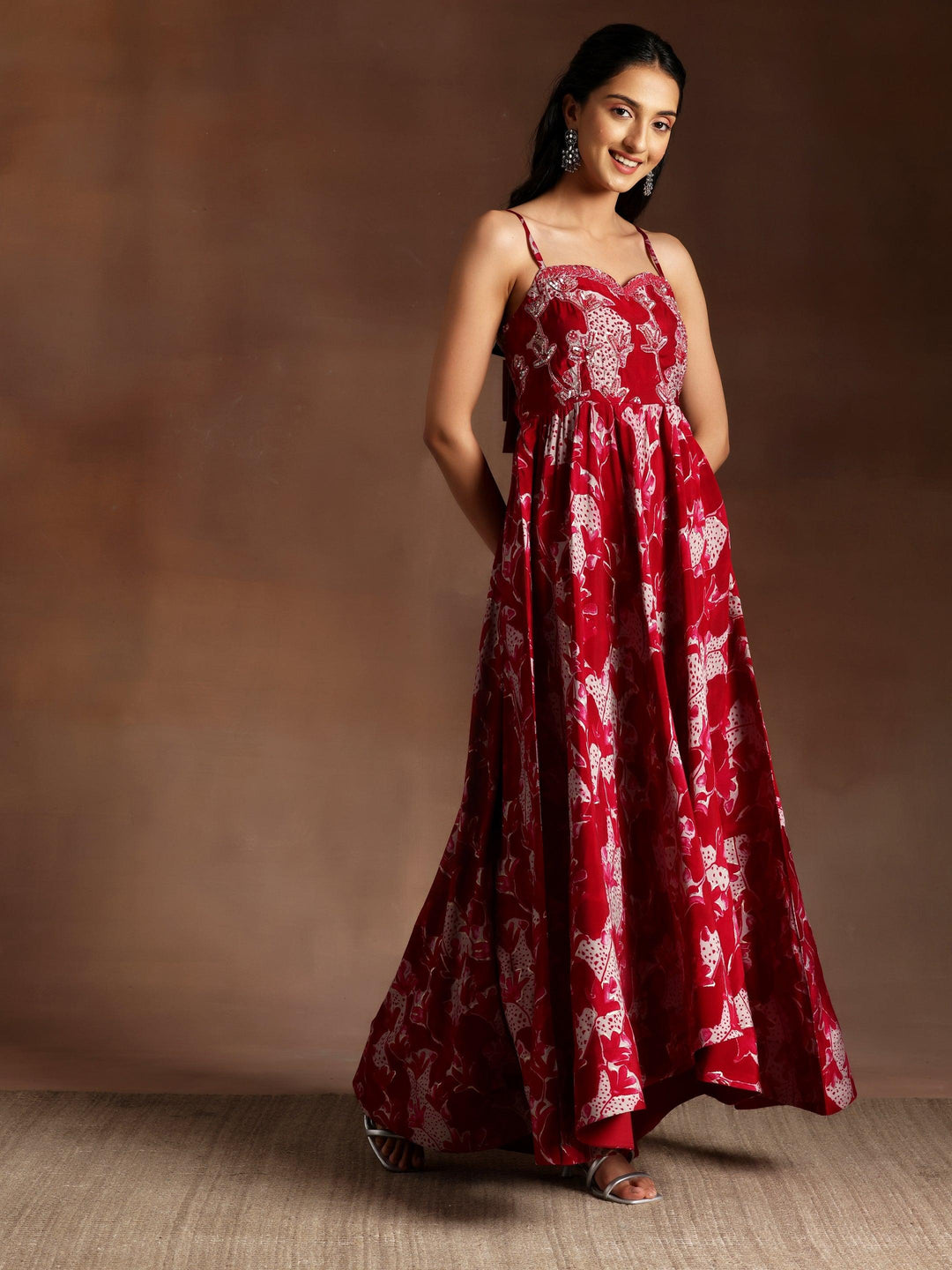Manjari Pink Printed Silk Blend Anarkali Kurta With Trousers & Dupatta - ShopLibas