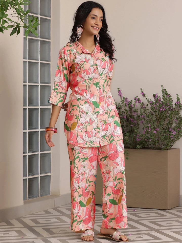 Peach Printed Rayon Co-Ords
