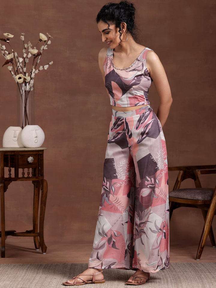 Grey Printed Chiffon 3 Piece Co-Ords
