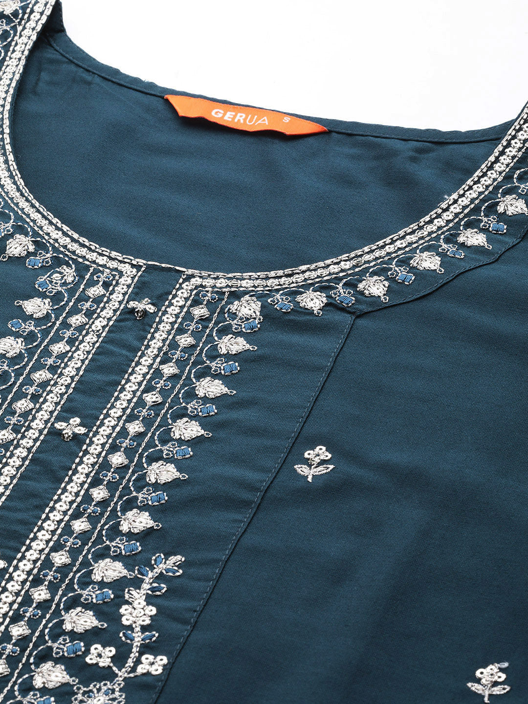 Blue Embroidered Silk Blend Straight Suit Set With Dupatta