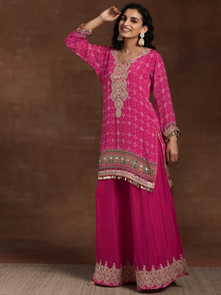 Libas Art Pink Printed Silk Blend Straight Suit With Dupatta