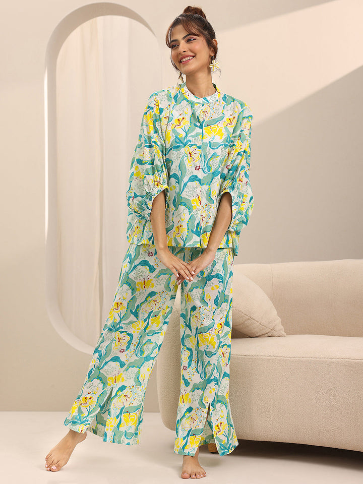 Off white Printed Cotton Night Suits