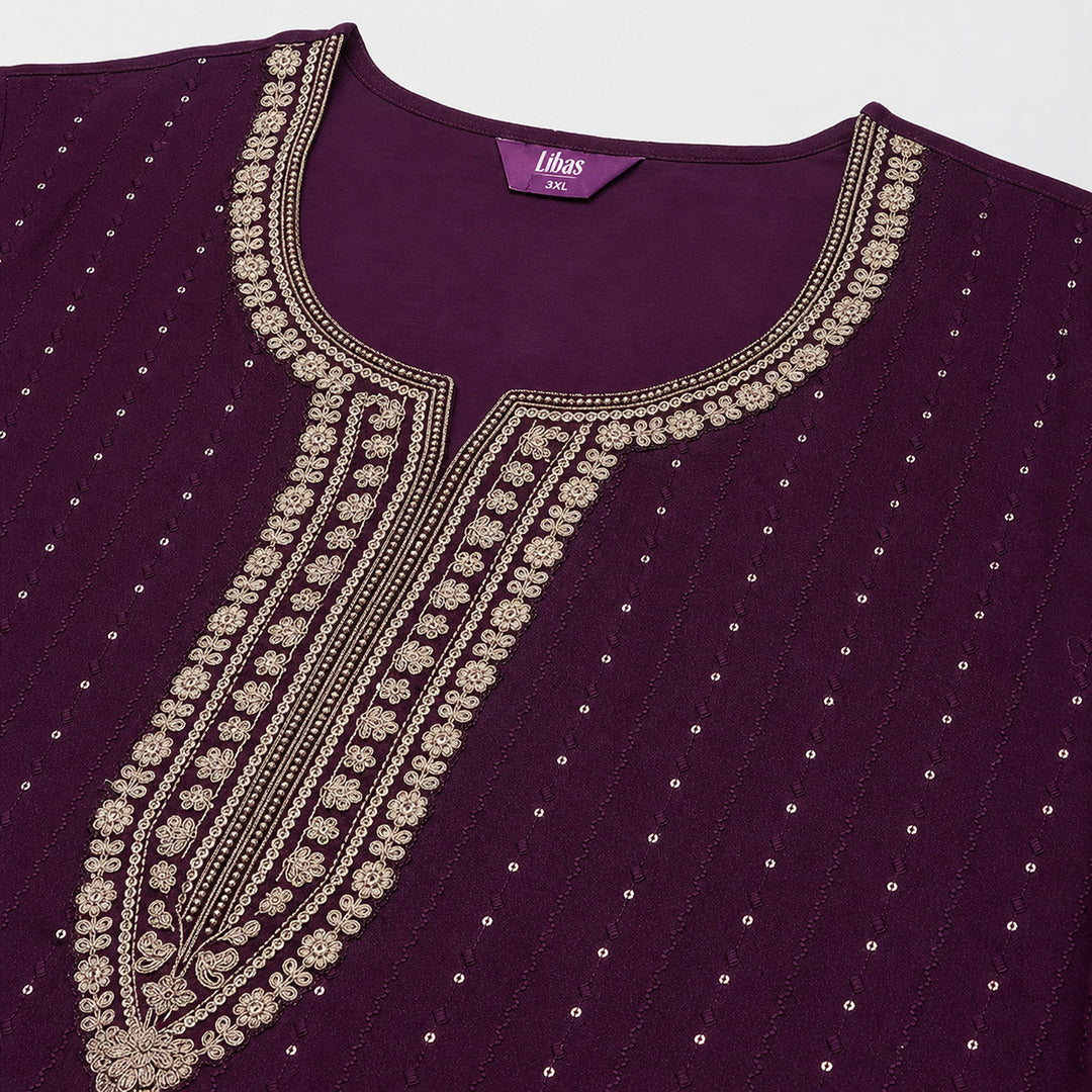 Plus Size Purple Embroidered Silk Blend Pakistani Suit