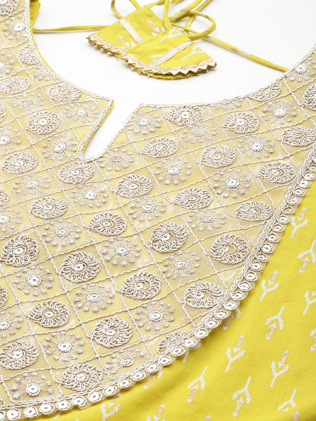 Mustard Yoke Design Cotton A-Line Suit Set With Palazzos - ShopLibas 