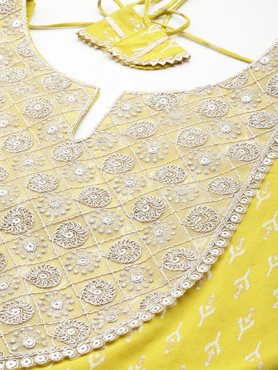 Mustard Yoke Design Cotton A-Line Suit Set With Palazzos - ShopLibas