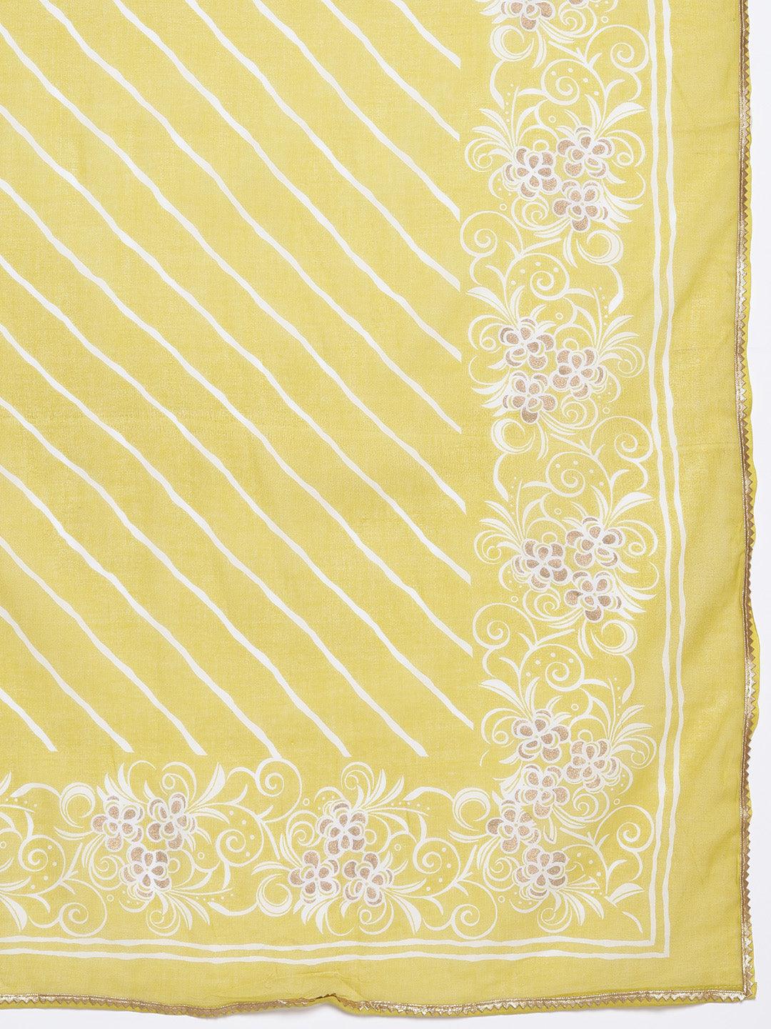 Mustard Yoke Design Cotton A-Line Suit Set With Palazzos - ShopLibas 