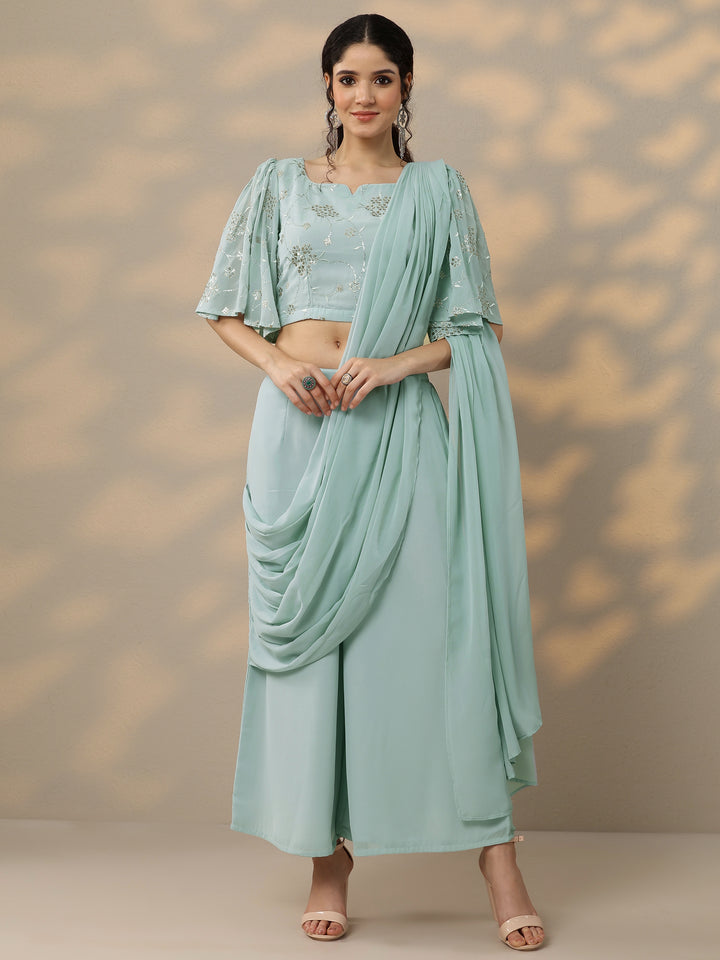 Blue Embellished Georgette Ready to Wear Saree
