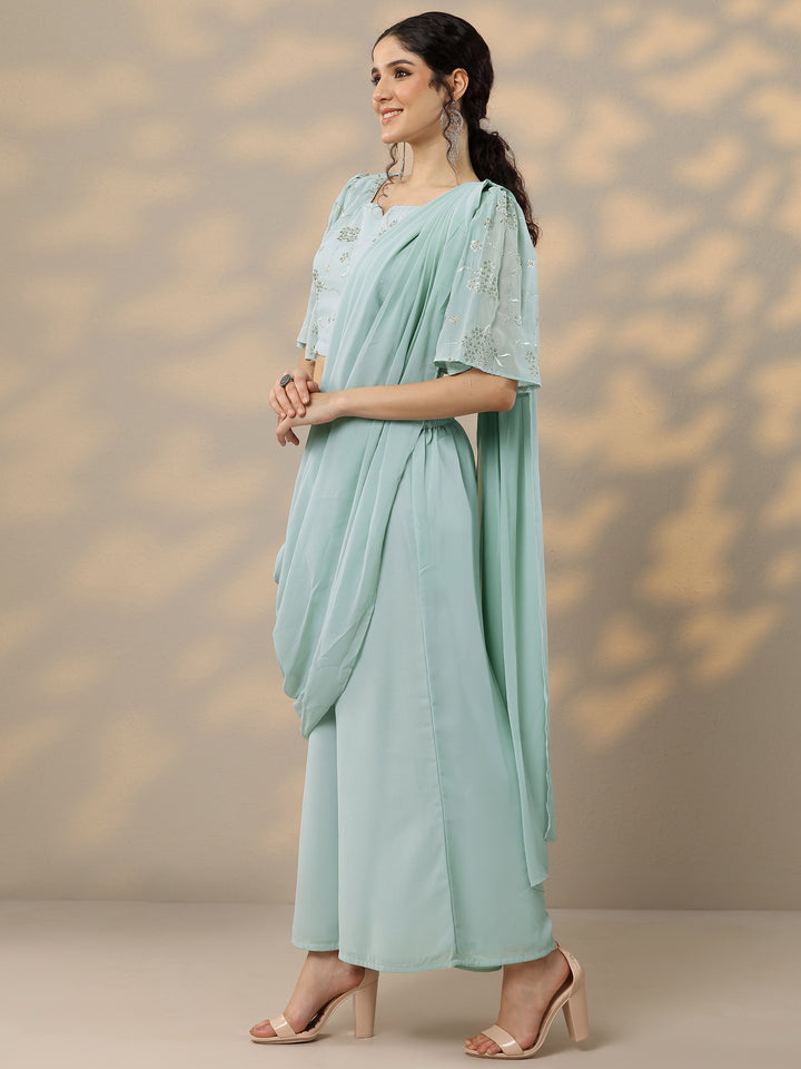 Blue Embellished Georgette Ready to Wear Saree