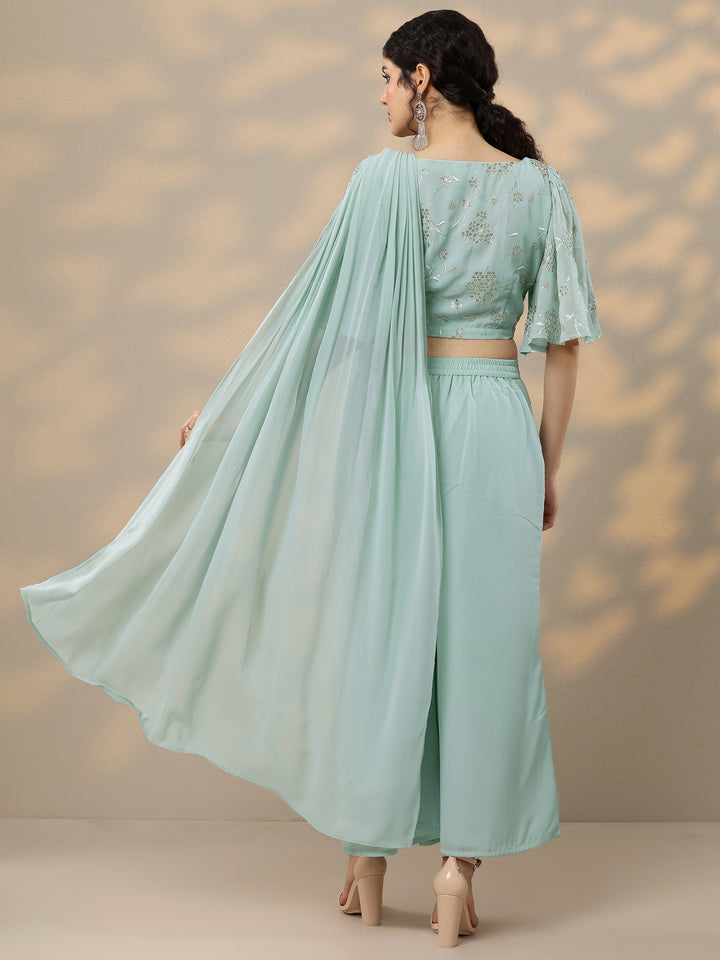 Blue Embellished Georgette Ready to Wear Saree