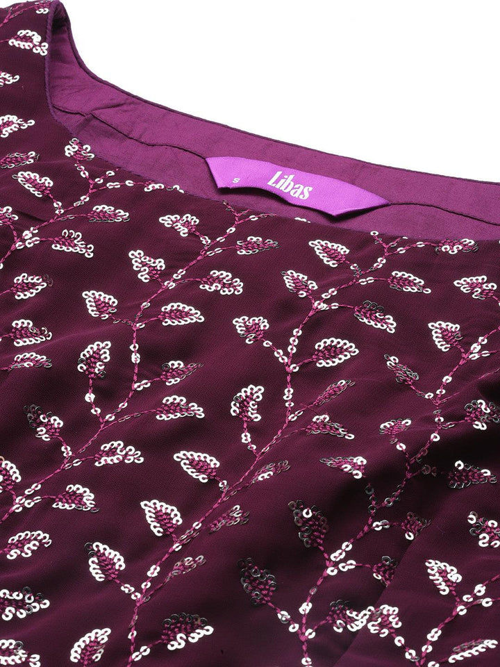 Wine Embroidered Georgette Lehenga Set