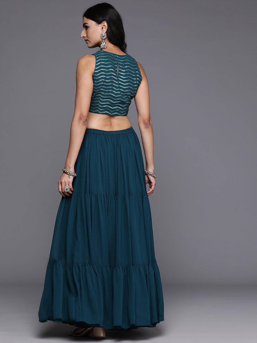 Blue Embroidered Georgette Lehenga Set - ShopLibas 