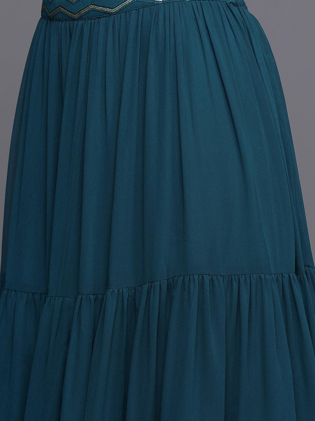 Blue Embroidered Georgette Lehenga Set - ShopLibas 