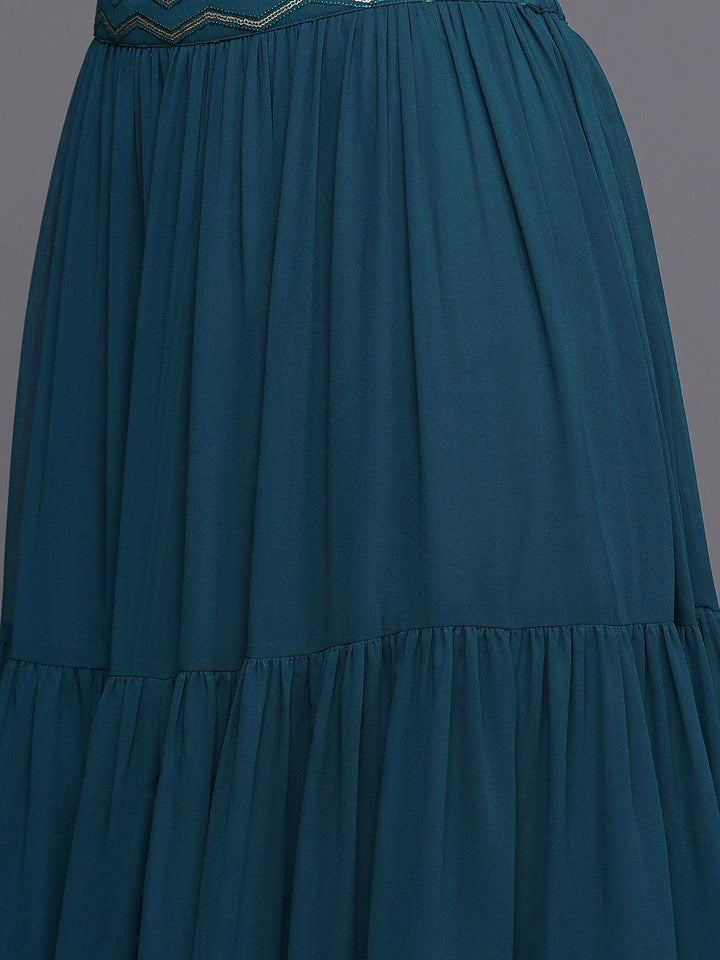 Blue Embroidered Georgette Lehenga Set