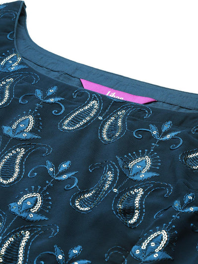 Blue Embroidered Georgette Lehenga Set - ShopLibas
