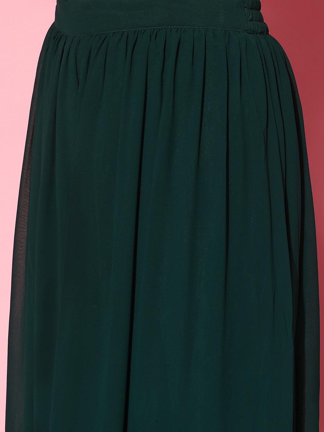 Green Embellished Georgette Tunic With Palazzos - ShopLibas 