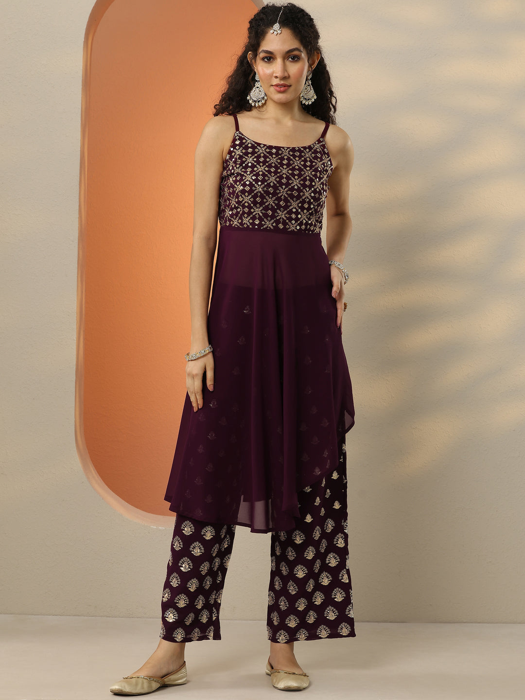Wine Embellished Georgette Co-Ords