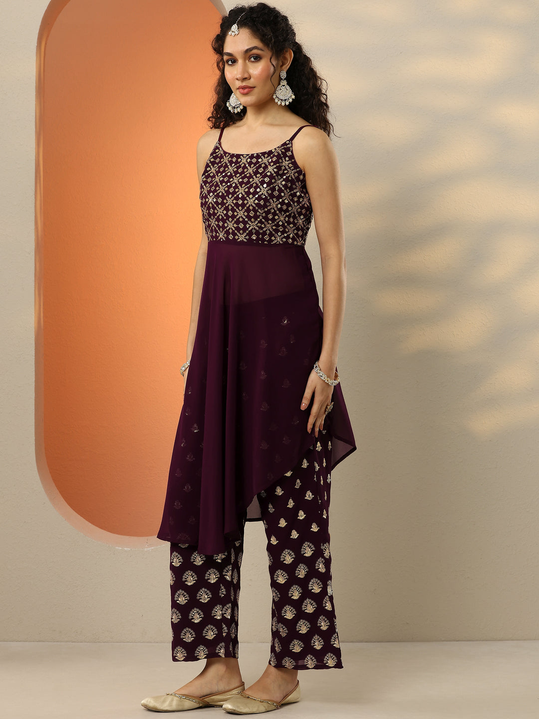 Wine Embellished Georgette Co-Ords