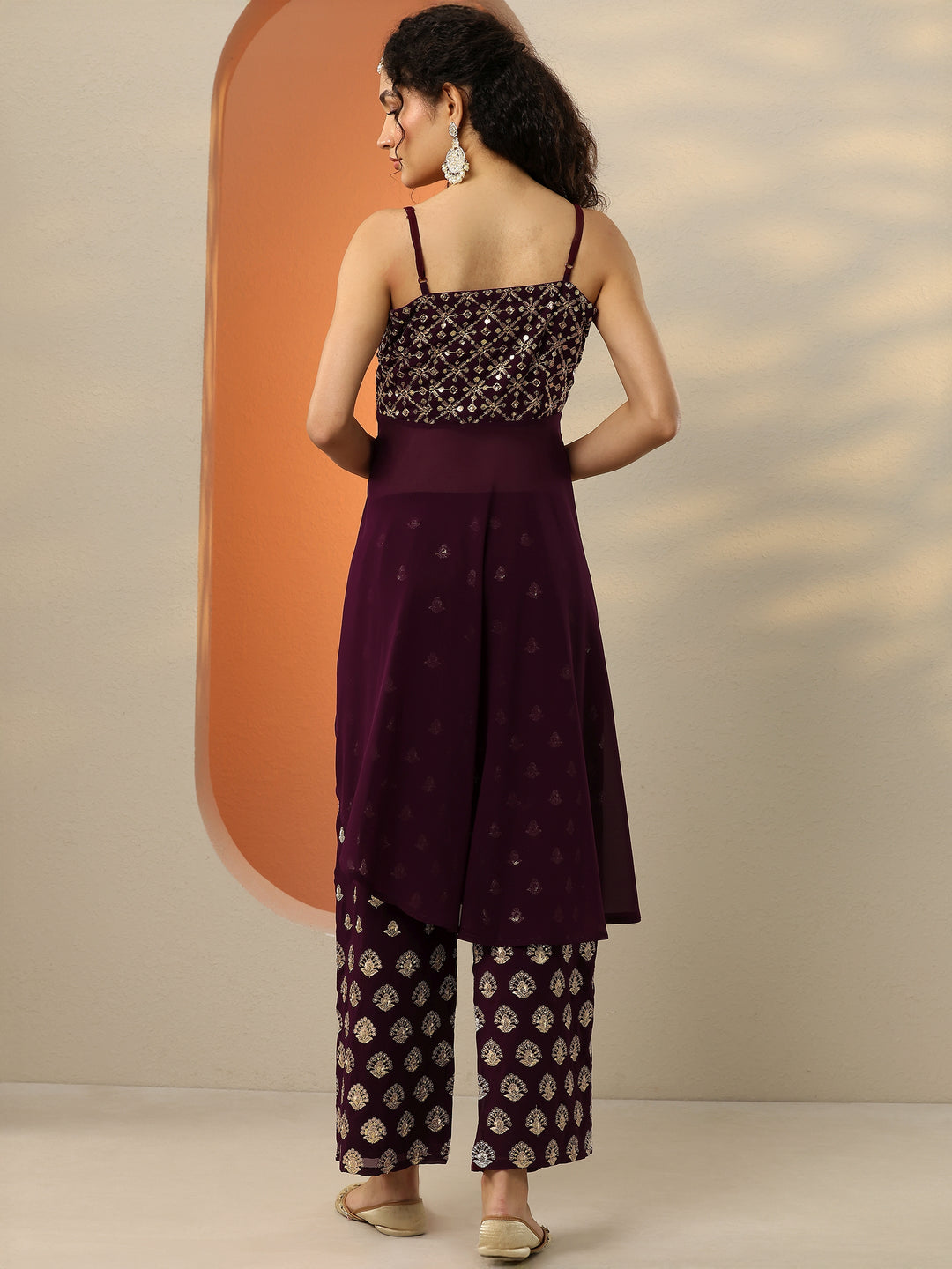 Wine Embellished Georgette Co-Ords