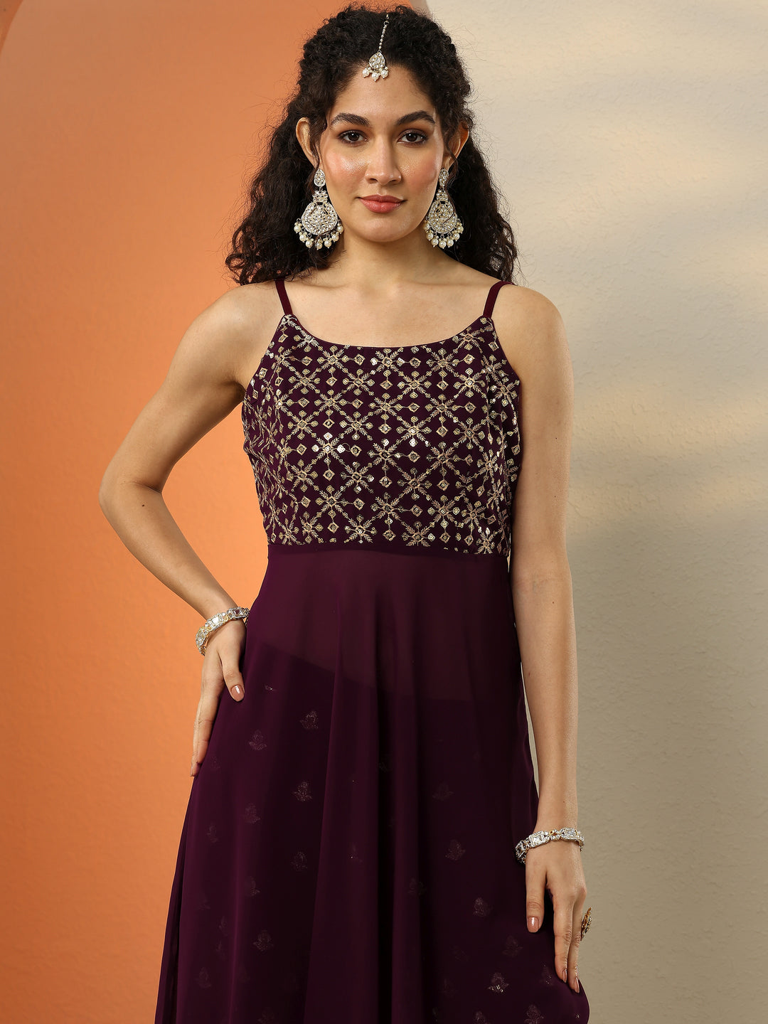 Wine Embellished Georgette Co-Ords