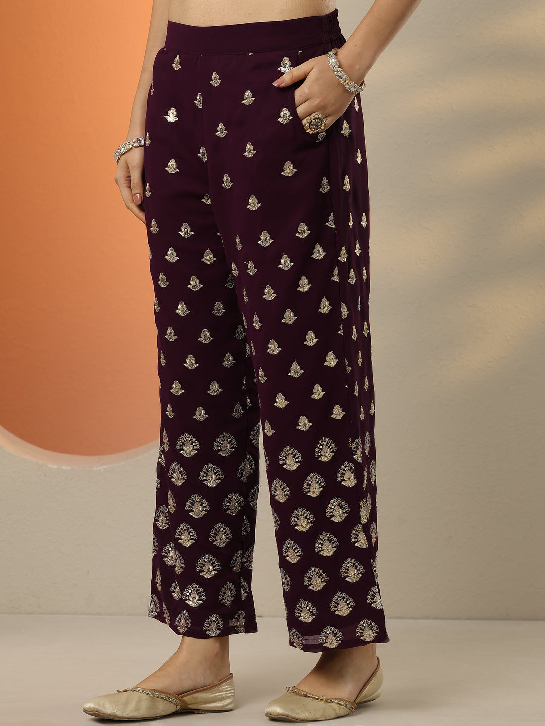 Wine Embellished Georgette Co-Ords
