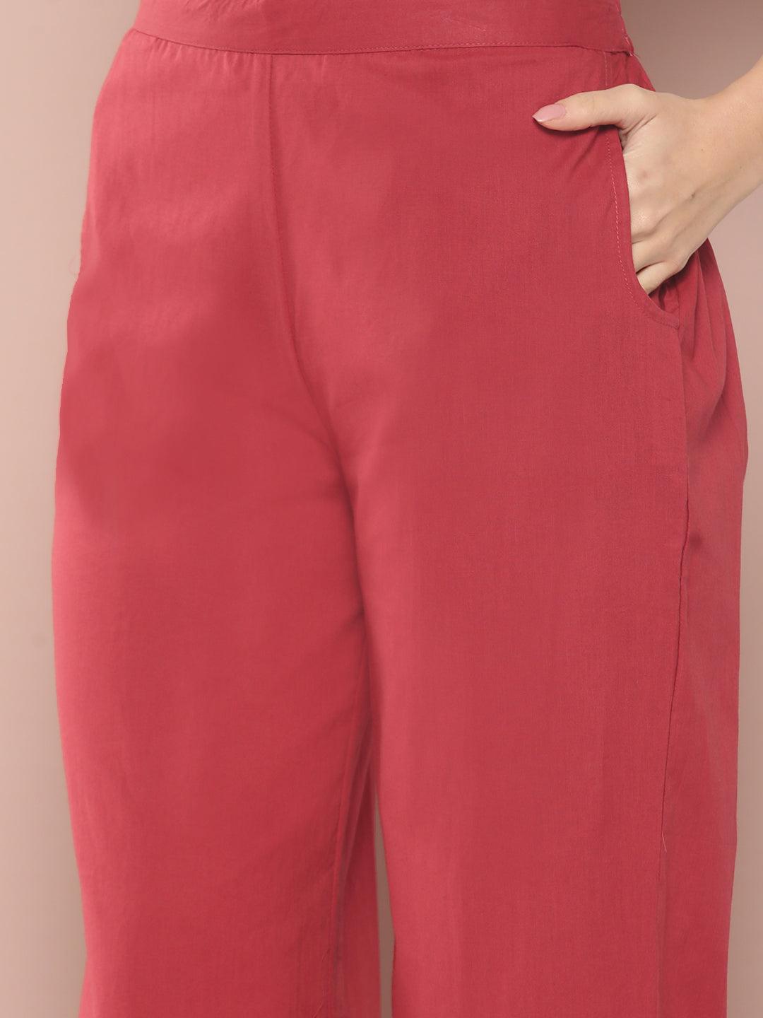 Maroon Printed Cotton Straight Kurta With Palazzos & Dupatta - ShopLibas 