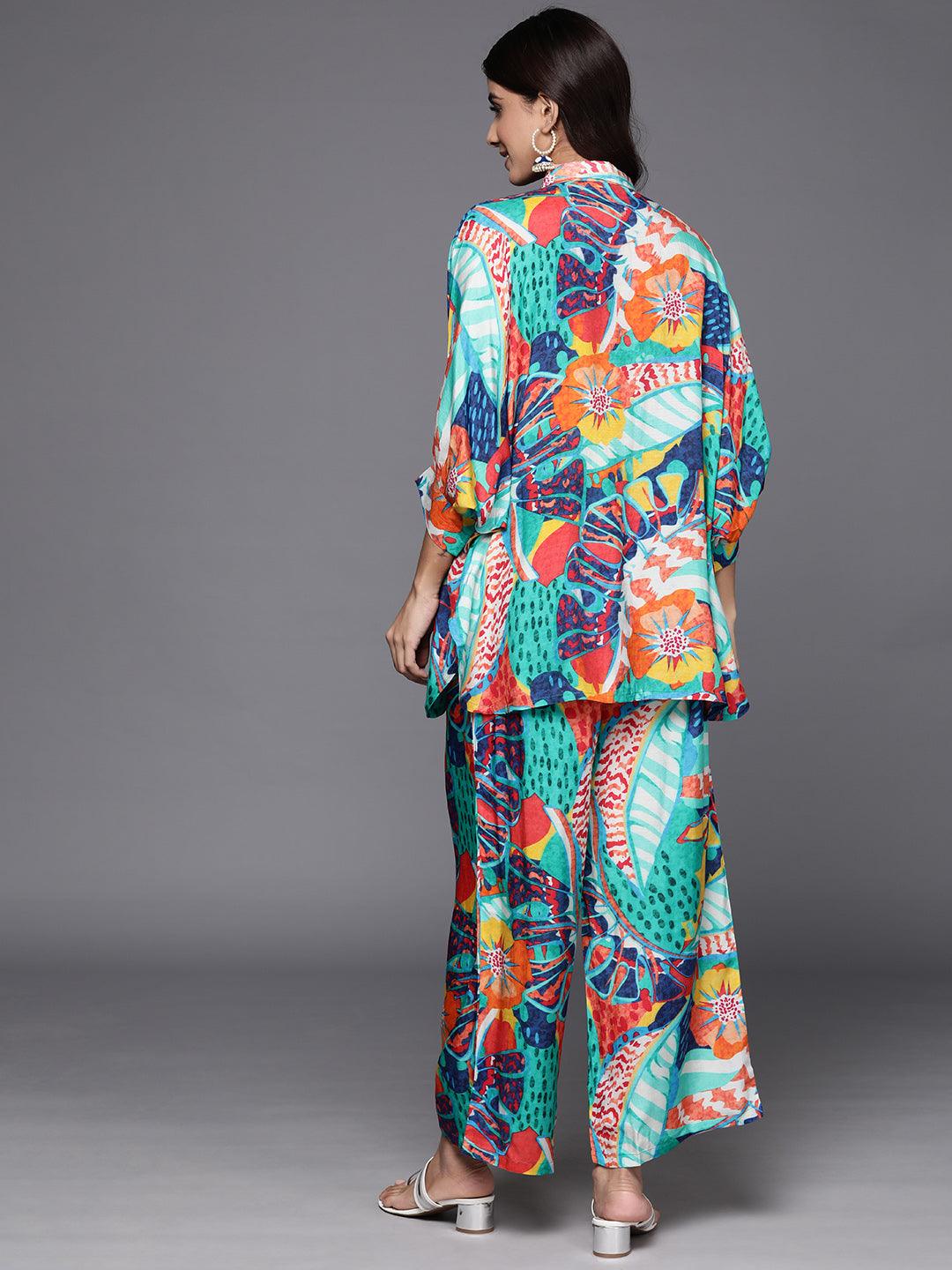 Multicoloured Printed Cotton Blend Shirt With Palazzos - ShopLibas 