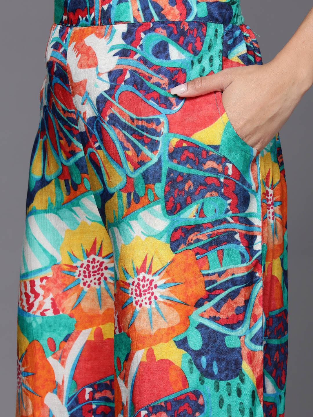 Multicoloured Printed Cotton Blend Shirt With Palazzos - ShopLibas 
