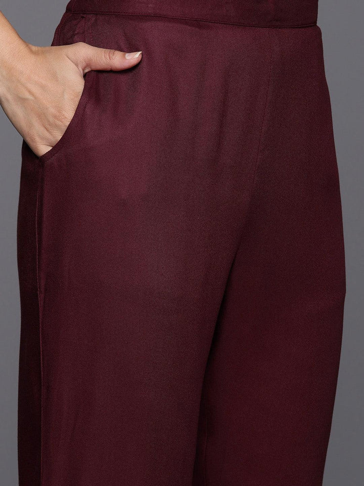 Maroon Yoke Design Wool Blend Straight Kurta Set