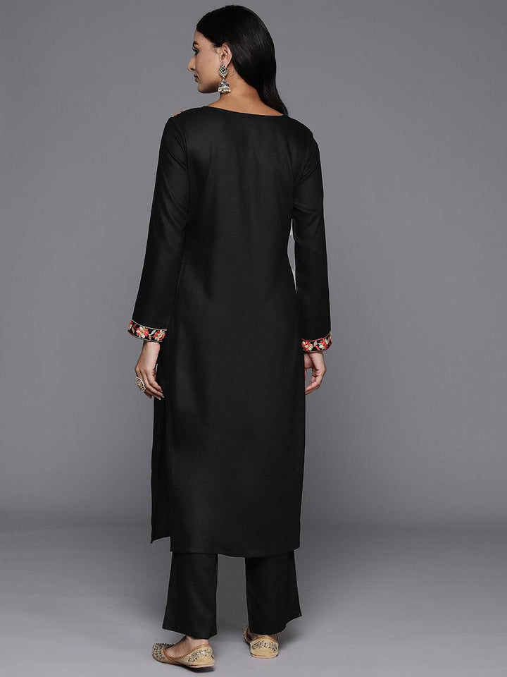 Black Yoke Design Wool Blend Straight Kurta Set