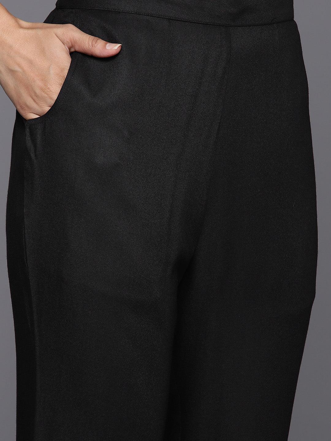 Black Yoke Design Wool Blend Straight Kurta With Palazzos - ShopLibas 