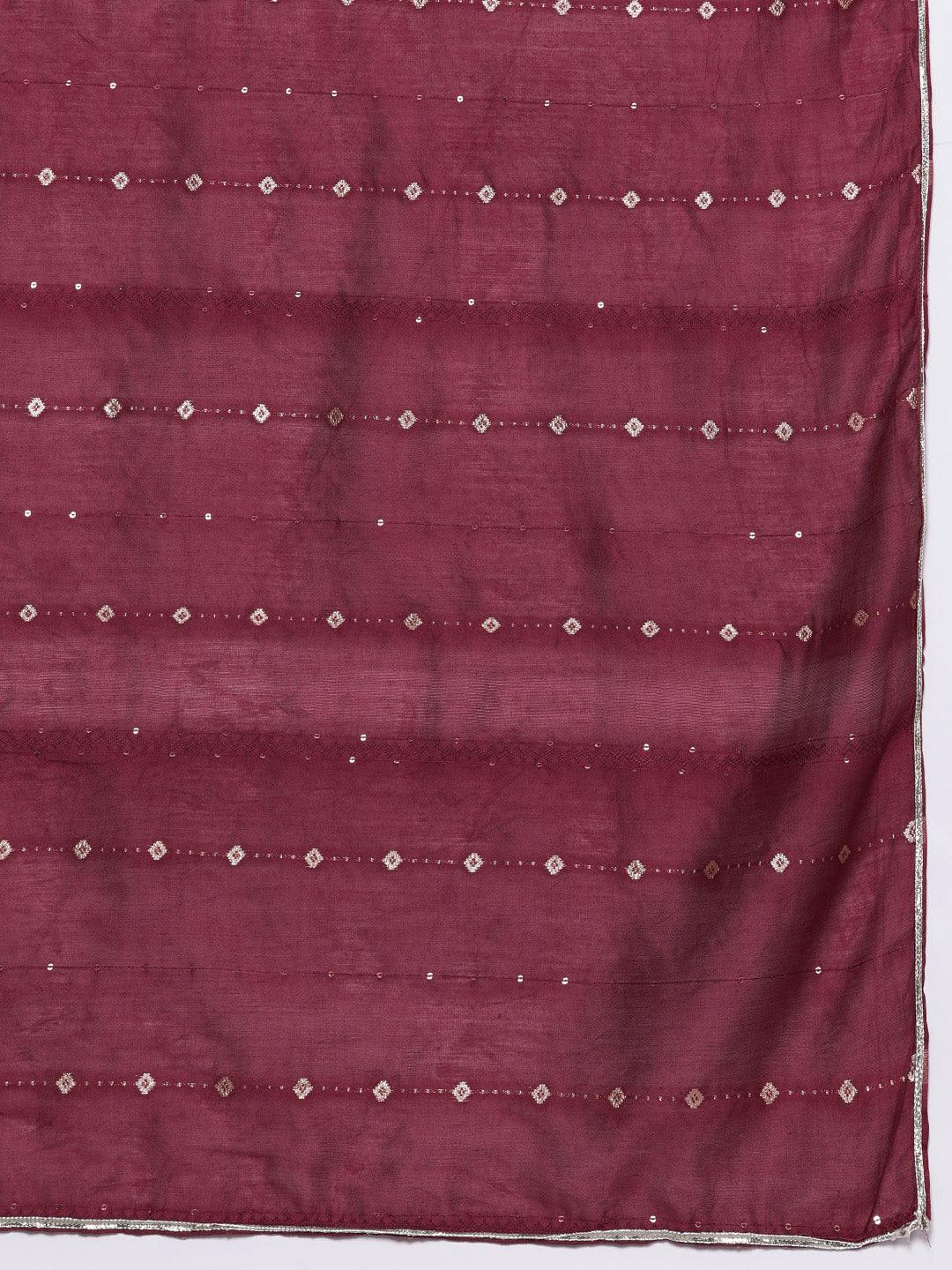 Mauve Yoke Design Silk Blend Straight Kurta With Trousers & Dupatta - ShopLibas 