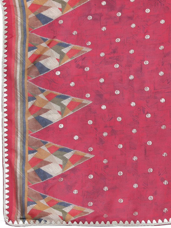 Maroon Printed Silk Blend Straight Suit With Dupatta