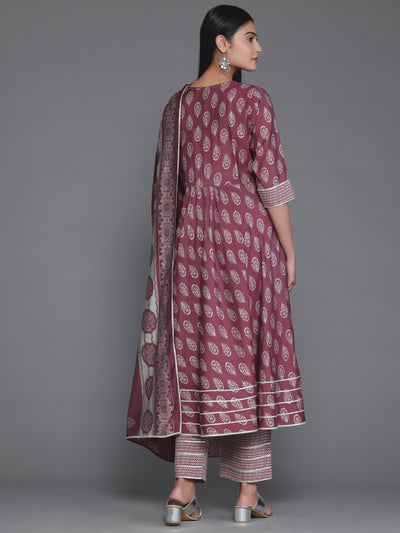 Mauve Printed Silk Blend Anarkali Suit With Dupatta
