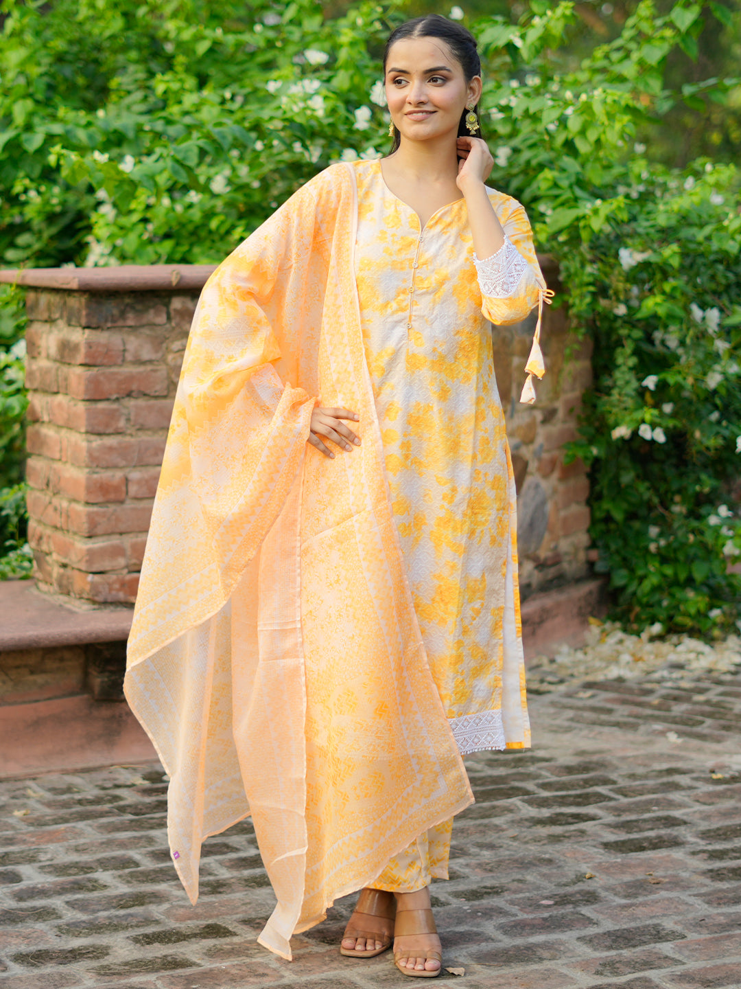 Buy Yellow Embroidered Cotton Blend Straight Suit With Dupatta Online ...
