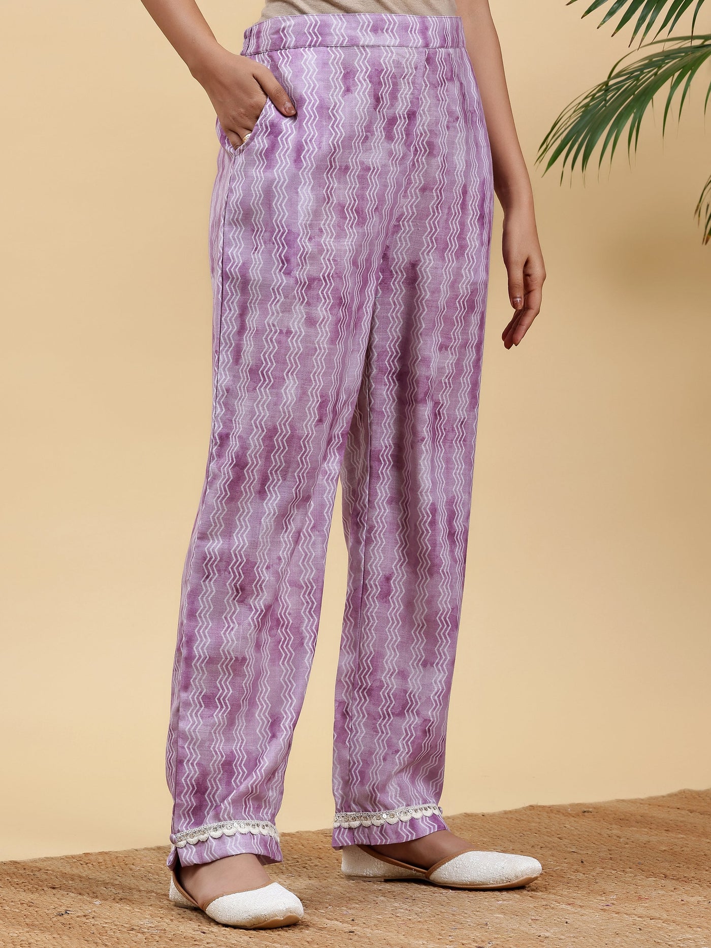 Purple Printed Cotton Straight Kurta Set