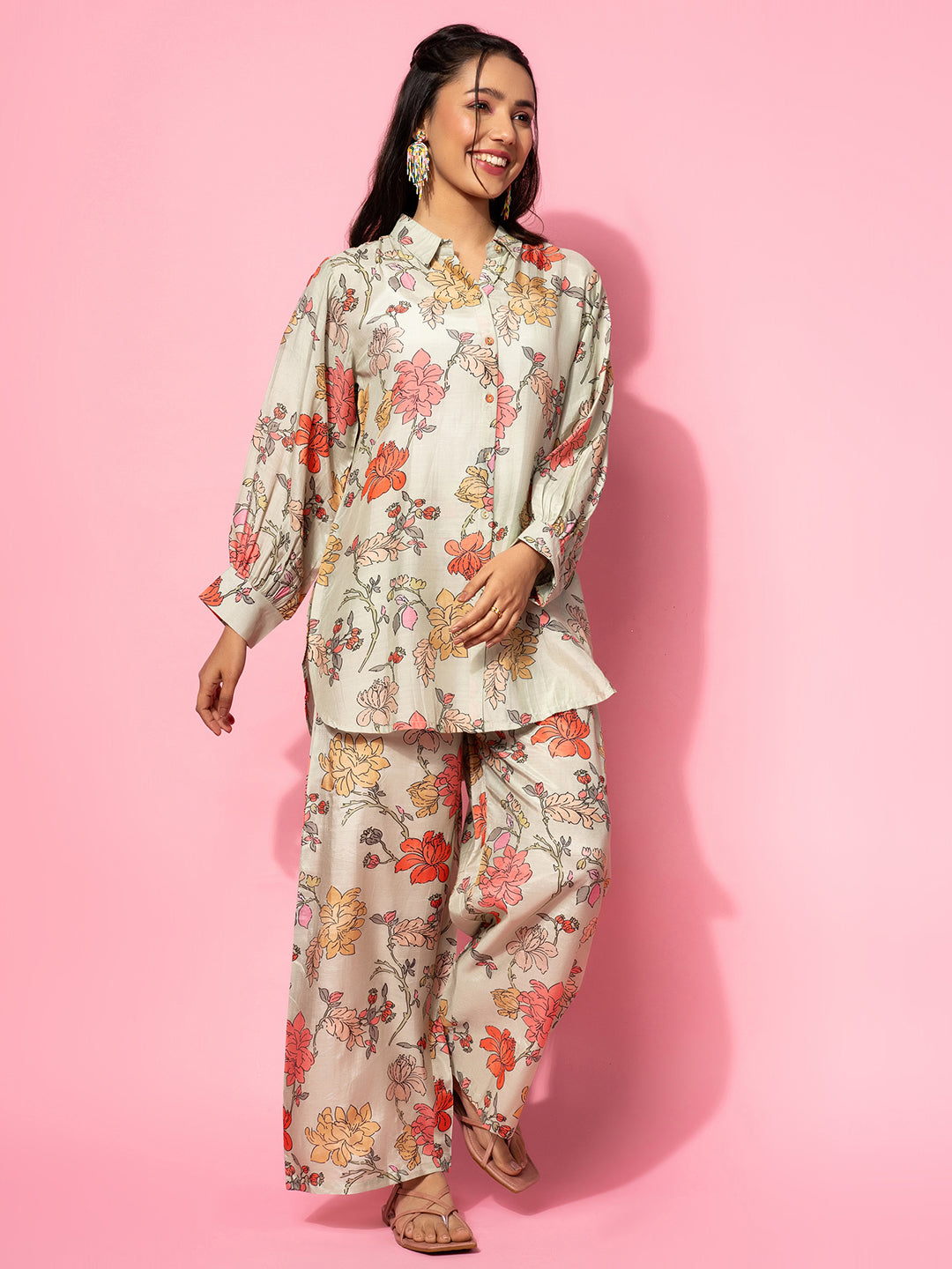 Green Printed Silk Blend Co-Ords